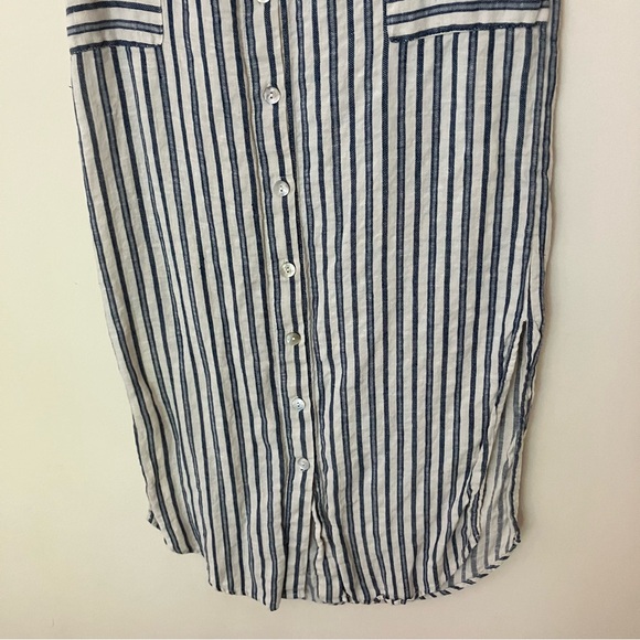 Tahari Women’s Blue 100% Linen Button Button-Down Striped Maxi Skirt Size Large - Picture 6 of 9